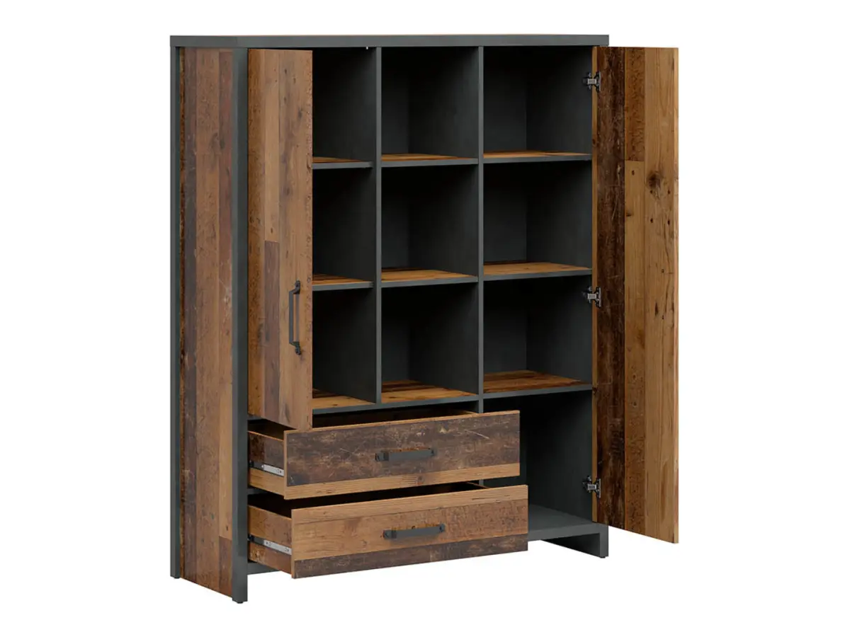 Estantería Weston 120 cm con 2 puertas 2 cajones y 3 estantes pino old style