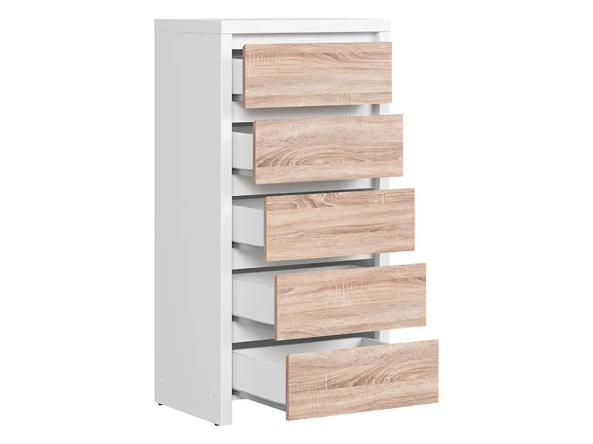 Cómoda Kaspian 56 cm con 5 cajones blanco/roble sonoma