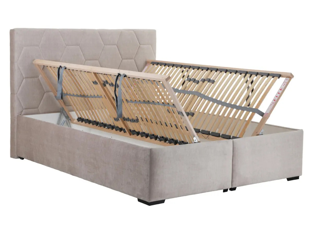 Cama tapizada Bora 160x200 con contenedores y somieres taupe