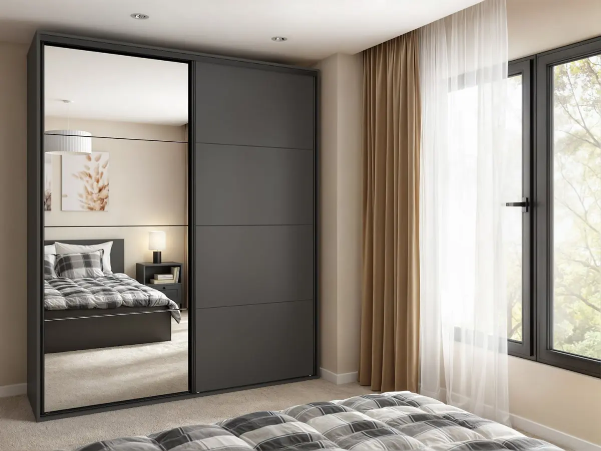 Armario de puertas correderas Flex 200 cm con espejo grafito