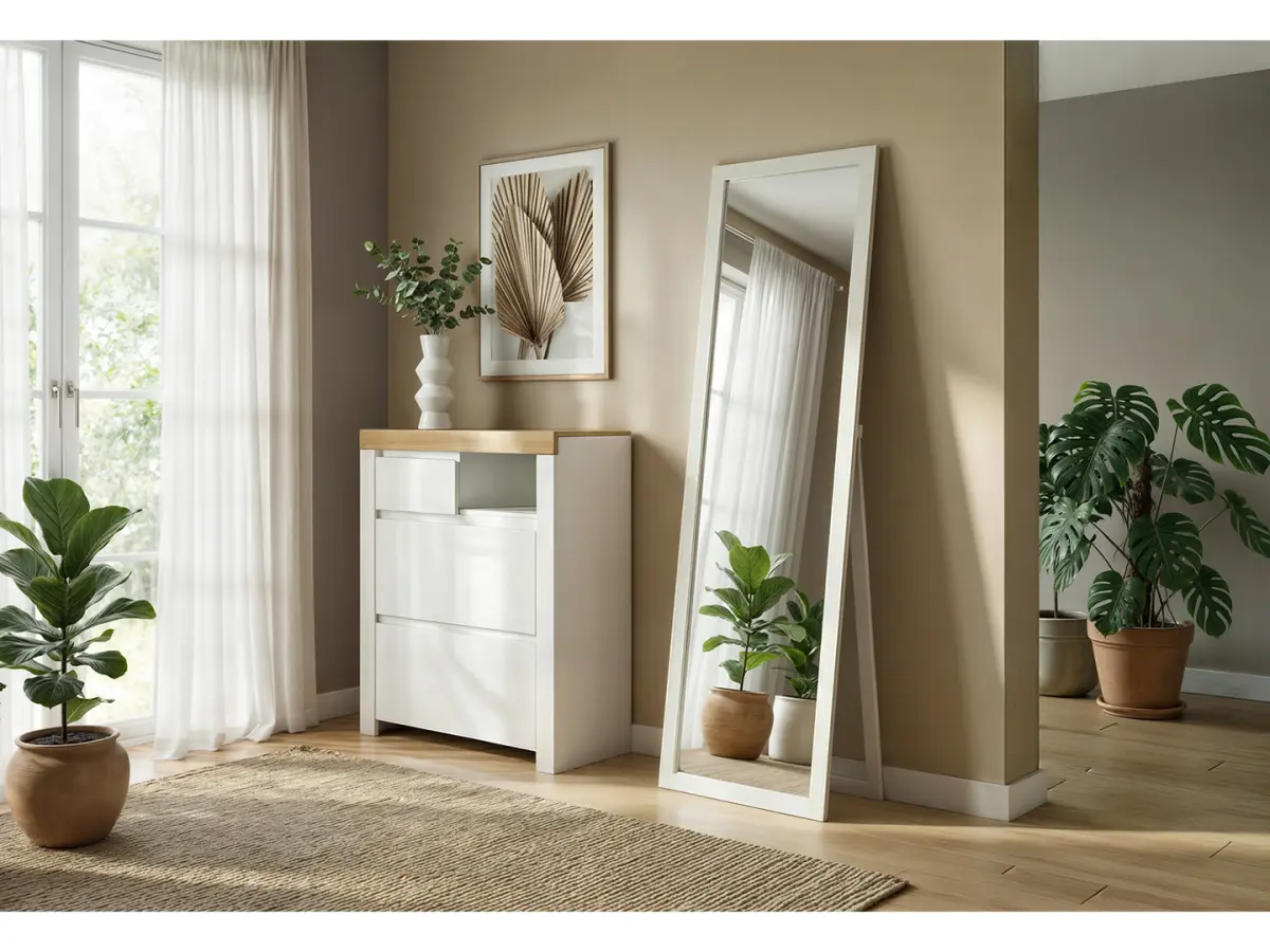 Zapatero Holten 92 cm blanco brillo/roble wotan