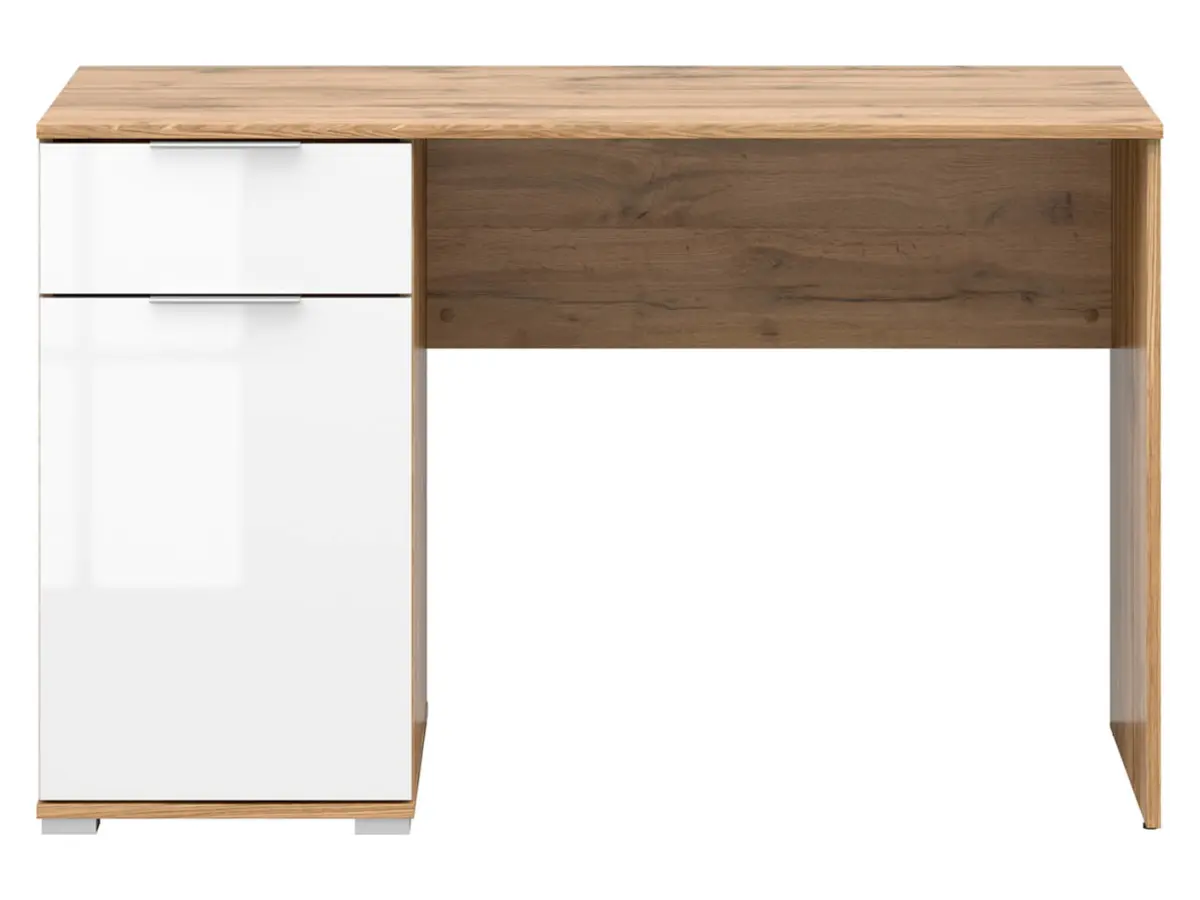 Escritorio Zele 120 cm con puerta y cajón roble wotan/blanco