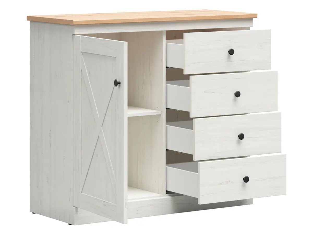 Cómoda Frija 103 cm con puertas y 4 cajones pino andersen blanco