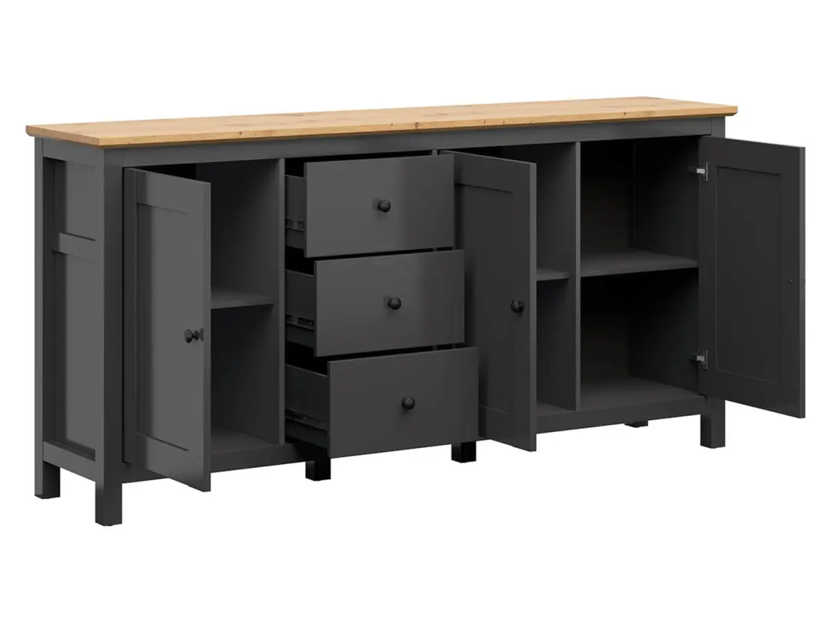 Cómoda Hesen 199 cm con 3 puertas y 3 cajones grafito/roble artisan