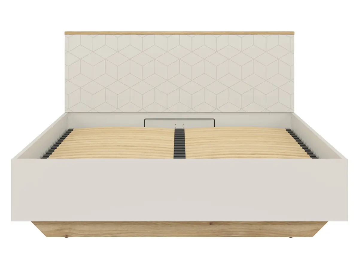 Cama Glamour 160x200 con contenedor y somier cachemira/roble mauvella