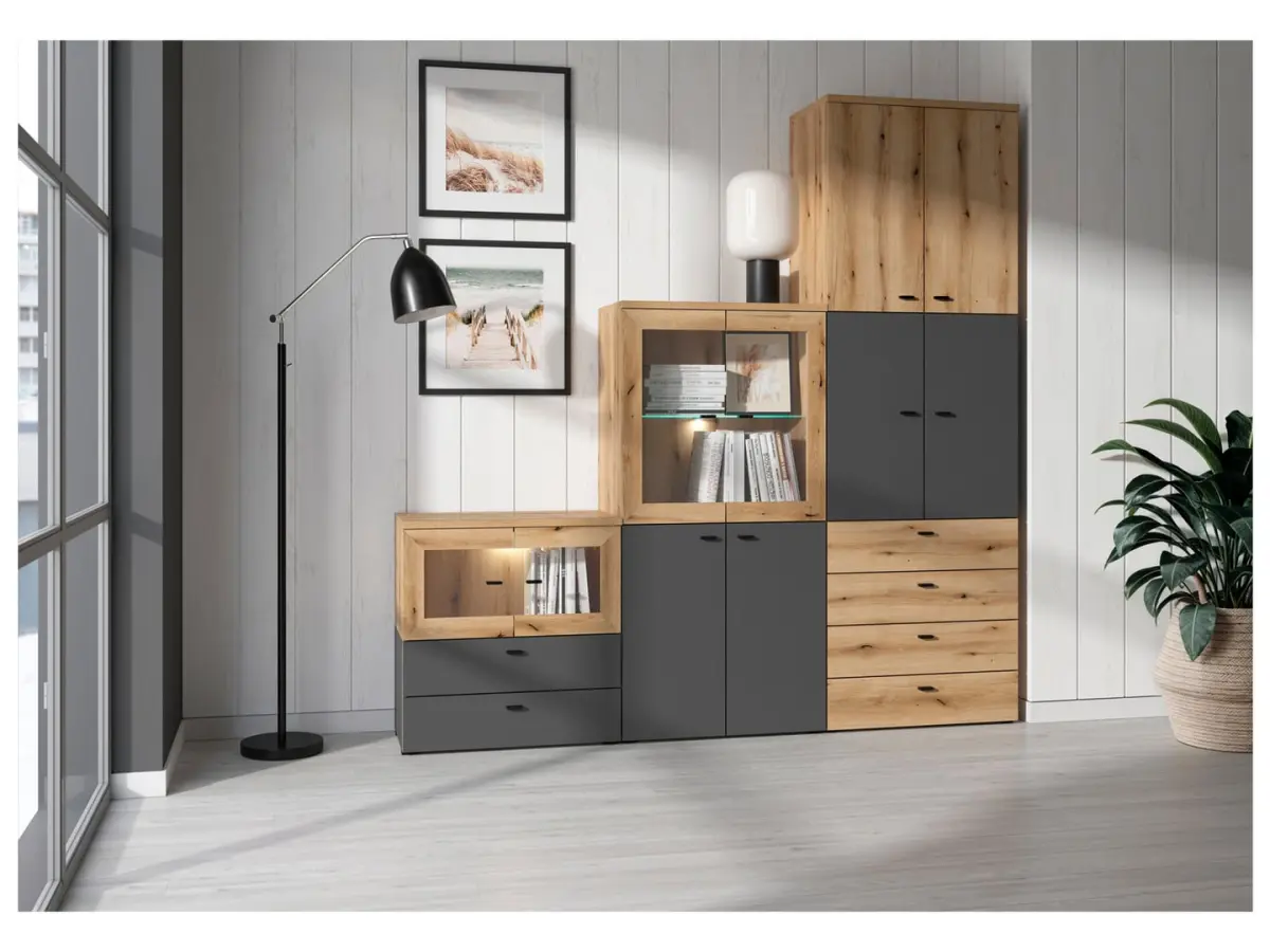 Vitrina System 64 con 2 puertas roble coast evoke