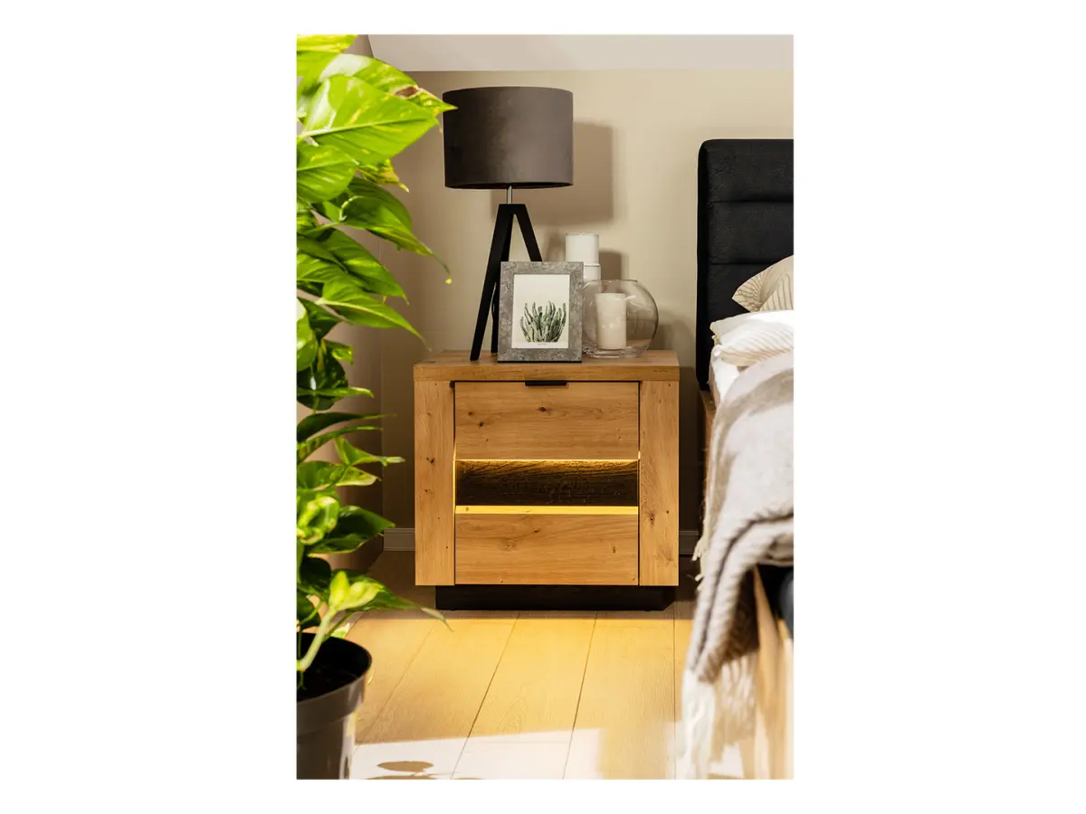 Mesita de noche Ostia 54 cm con cajones roble artisan/roble negro