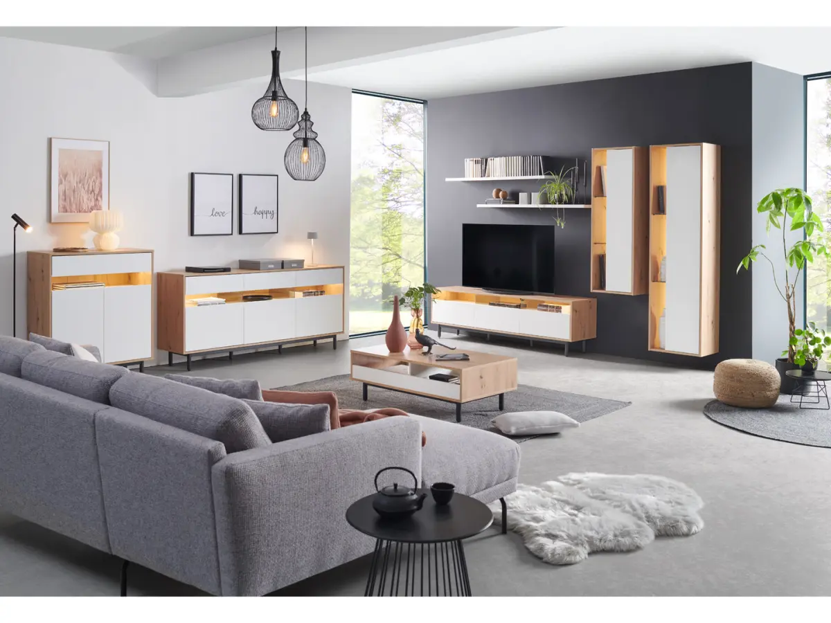 Mueble TV Gap 190 cm con 3 cajones roble artisan/blanco