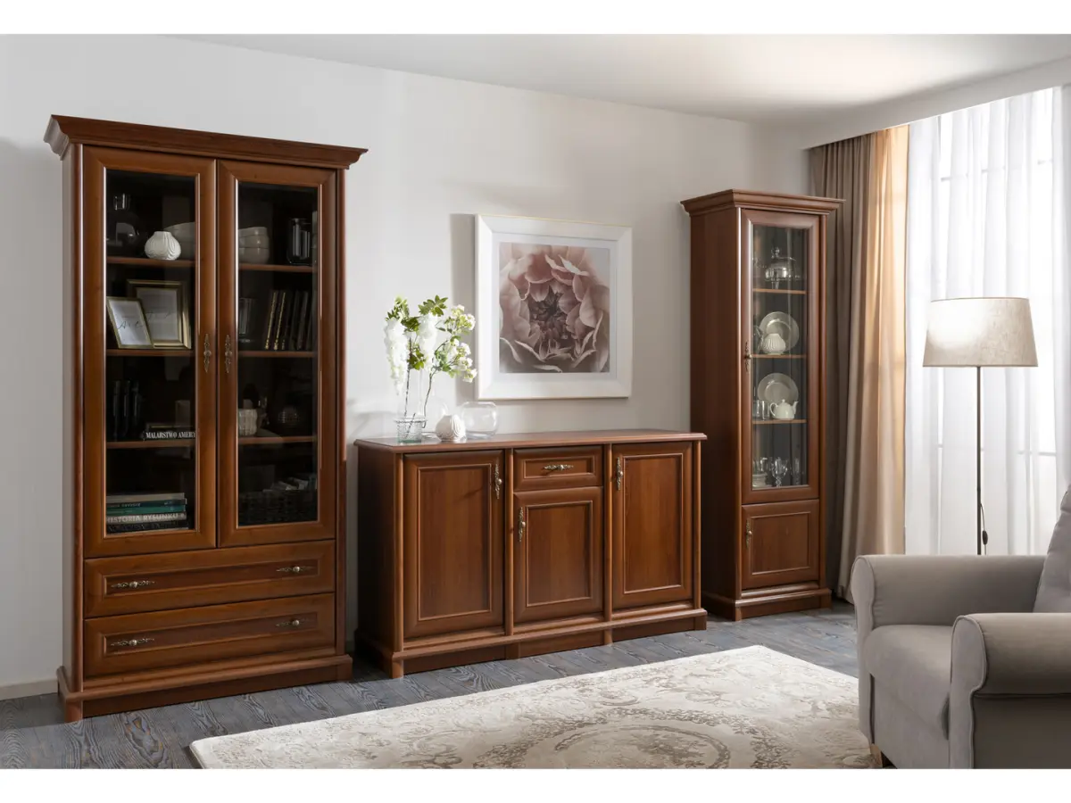 Vitrina Kent con 2 puertas y 2 cajones castaño