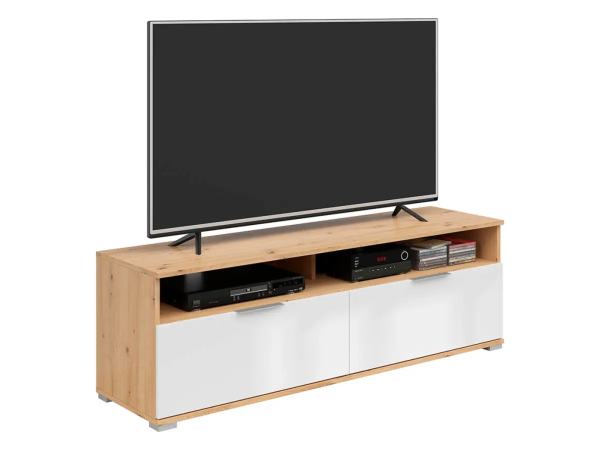 Mueble tv Zele con 2 cajones roble artisan/blanco brillo