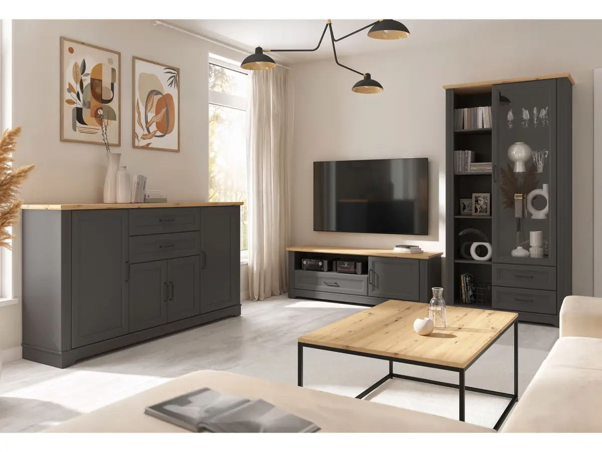 Cómoda Tolmin 180 cm con 4 puertas y 2 cajones grafito/roble artisan