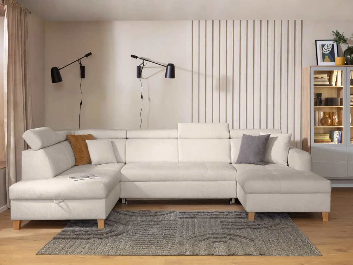 Кутовий диван лівобічний Saragossa розкладний шеніловий бежевий