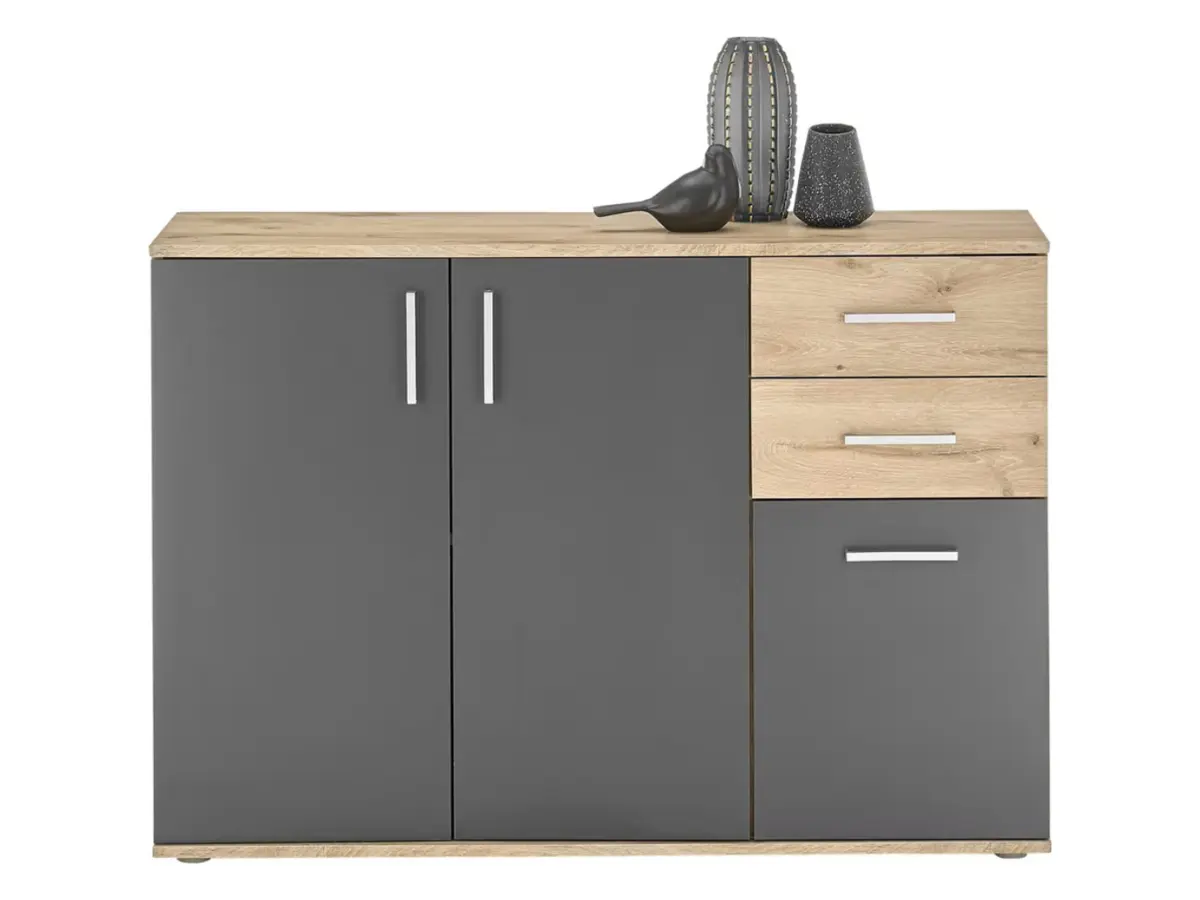 Cómoda BC 120 cm con 3 puertas y 2 cajones roble viking/gris