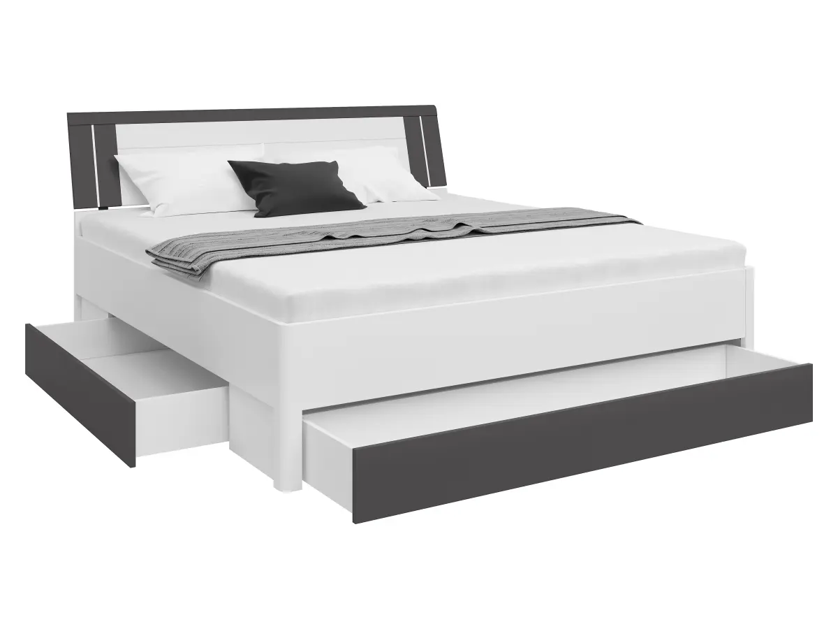 Ліжко Saturn 180x200 з 3 шухлядами білий/графіт