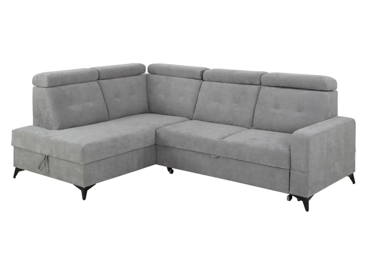 Sofá rinconera izquierdo Amado convertible con arcón gris