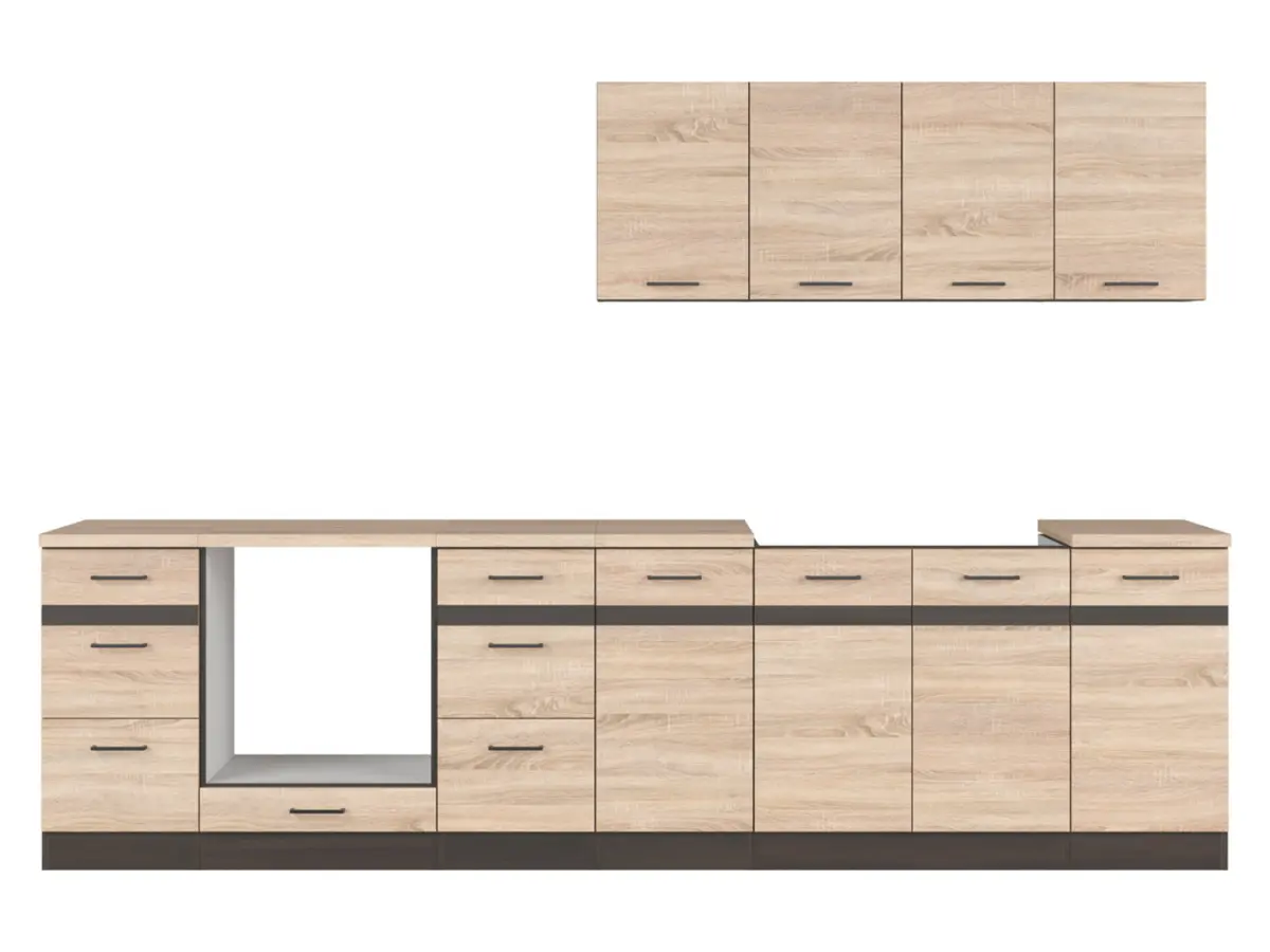 Conjunto de cocina Junona Line 300 cm roble sonoma con encimera
