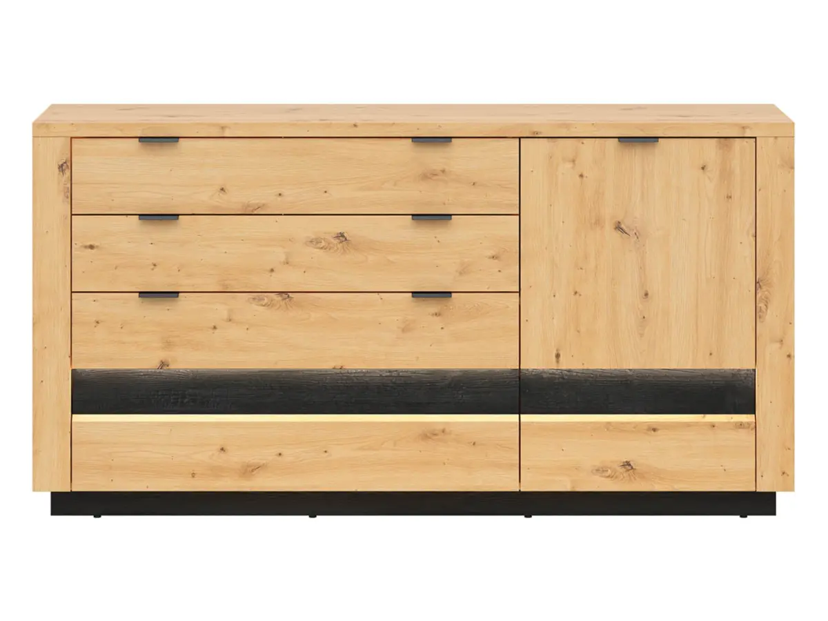 Cómoda Ostia 161 cm con puertas y 4 cajones roble artisan/roble negro