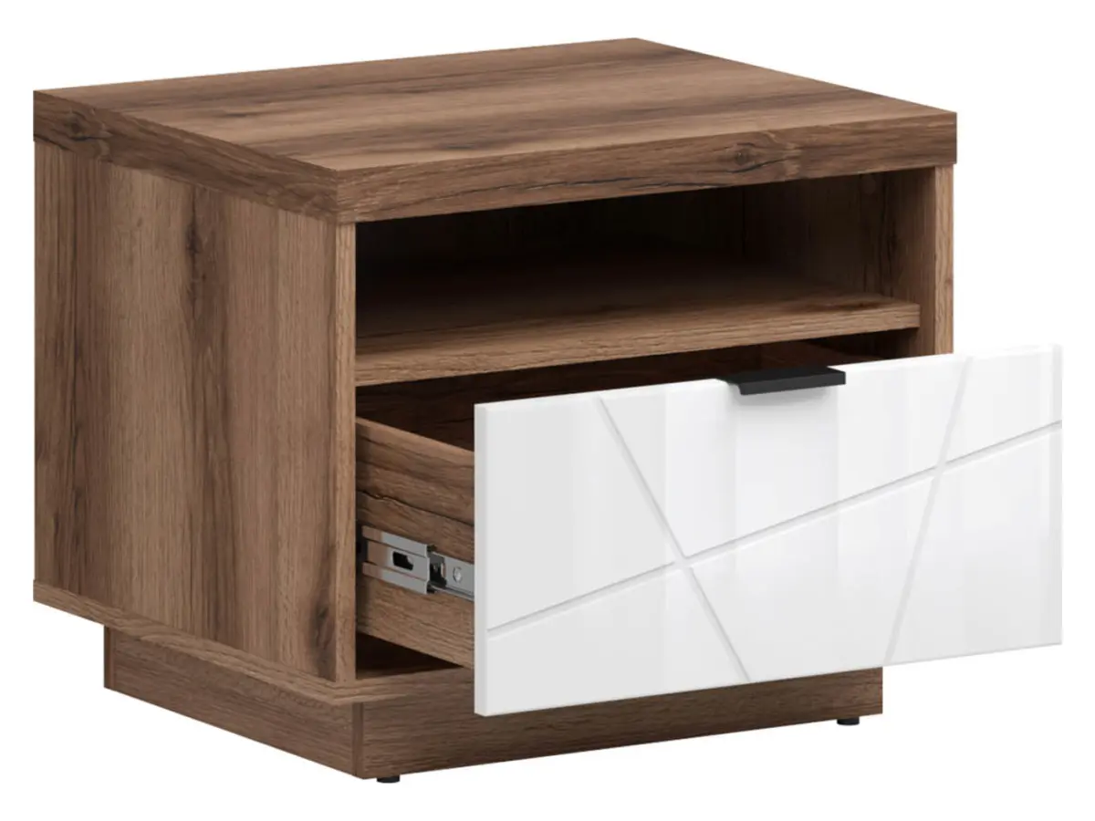 Mesita de noche Forn 50 cm con cajón roble delano oscuro/blanco brillo