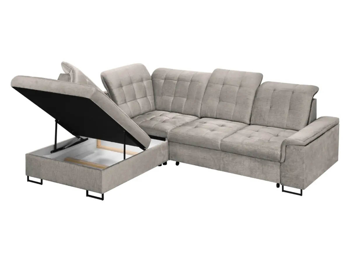 Sofá rinconera izquierdo Aragon extensible con reposacabezas y asiento ajustable beige