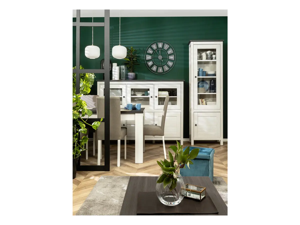 Cómoda Hesen 186 cm vitrina con 5 puertas y 2 cajones alerce sibiu claro/pino larico