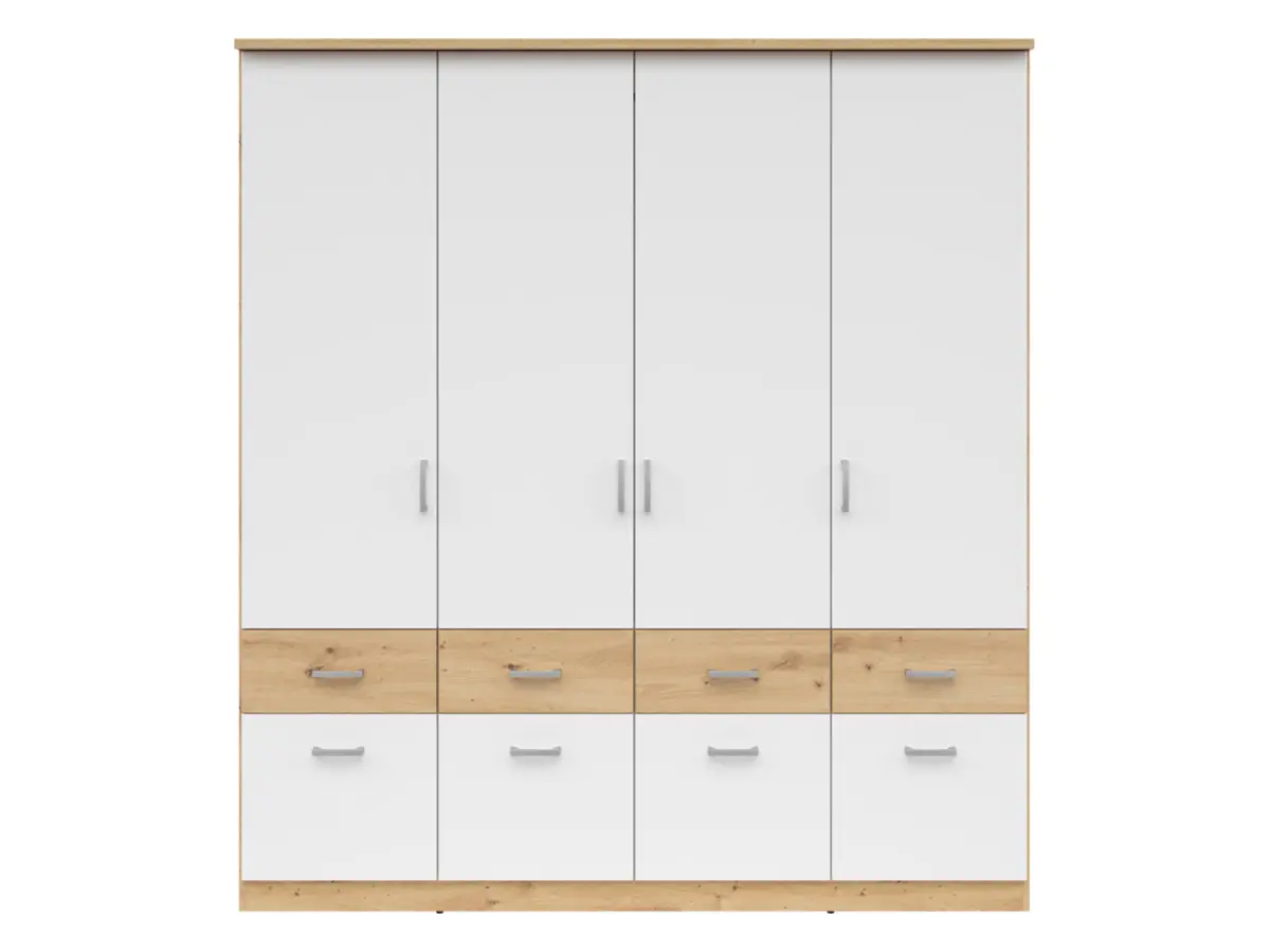 Armario de cuatro puertas Brando-4 181 cm con cajones roble artisan/blanco
