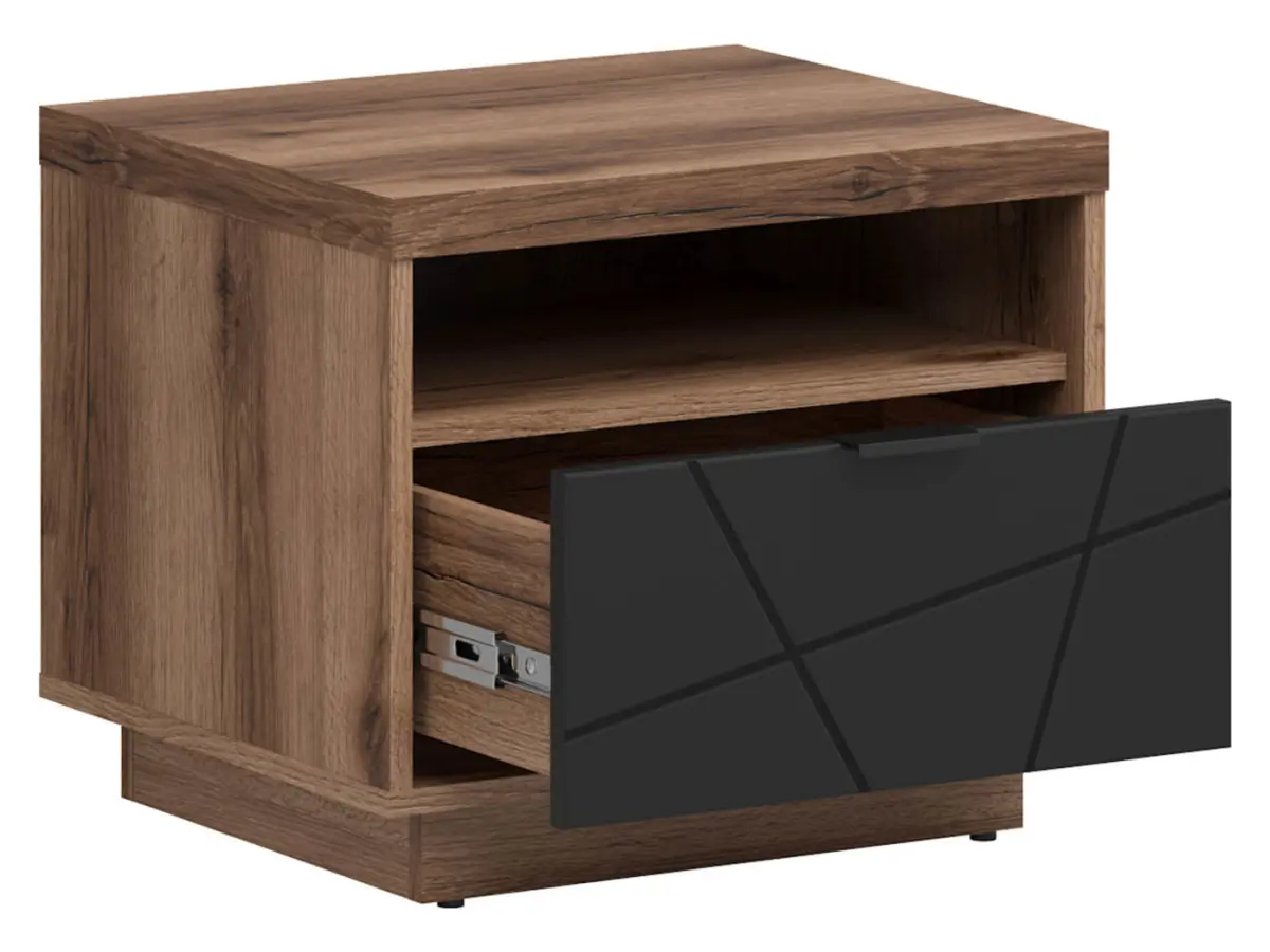 Mesita de noche Forn 50 cm con cajón roble delano oscuro/negro mate