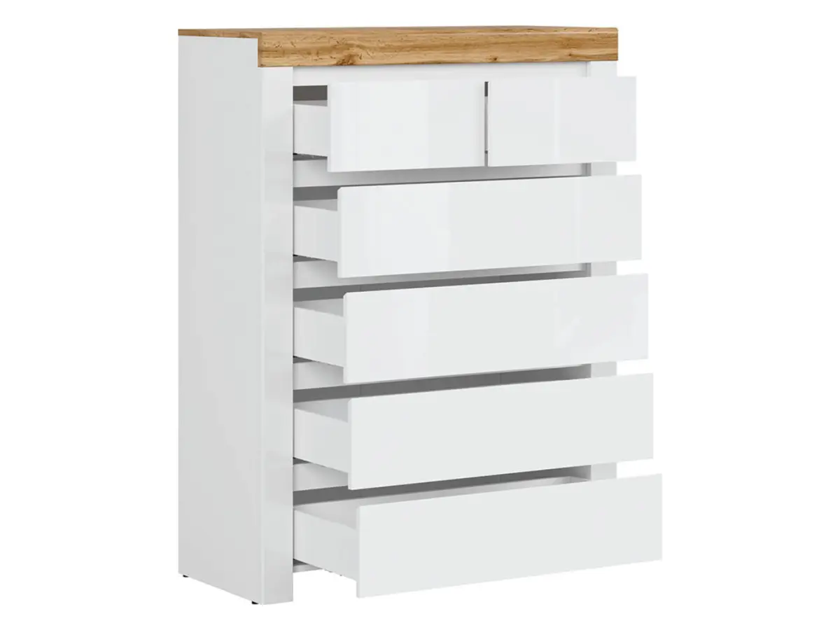 Cómoda Holten 99 cm con 6 cajones blanco/roble wotan/blanco brillo