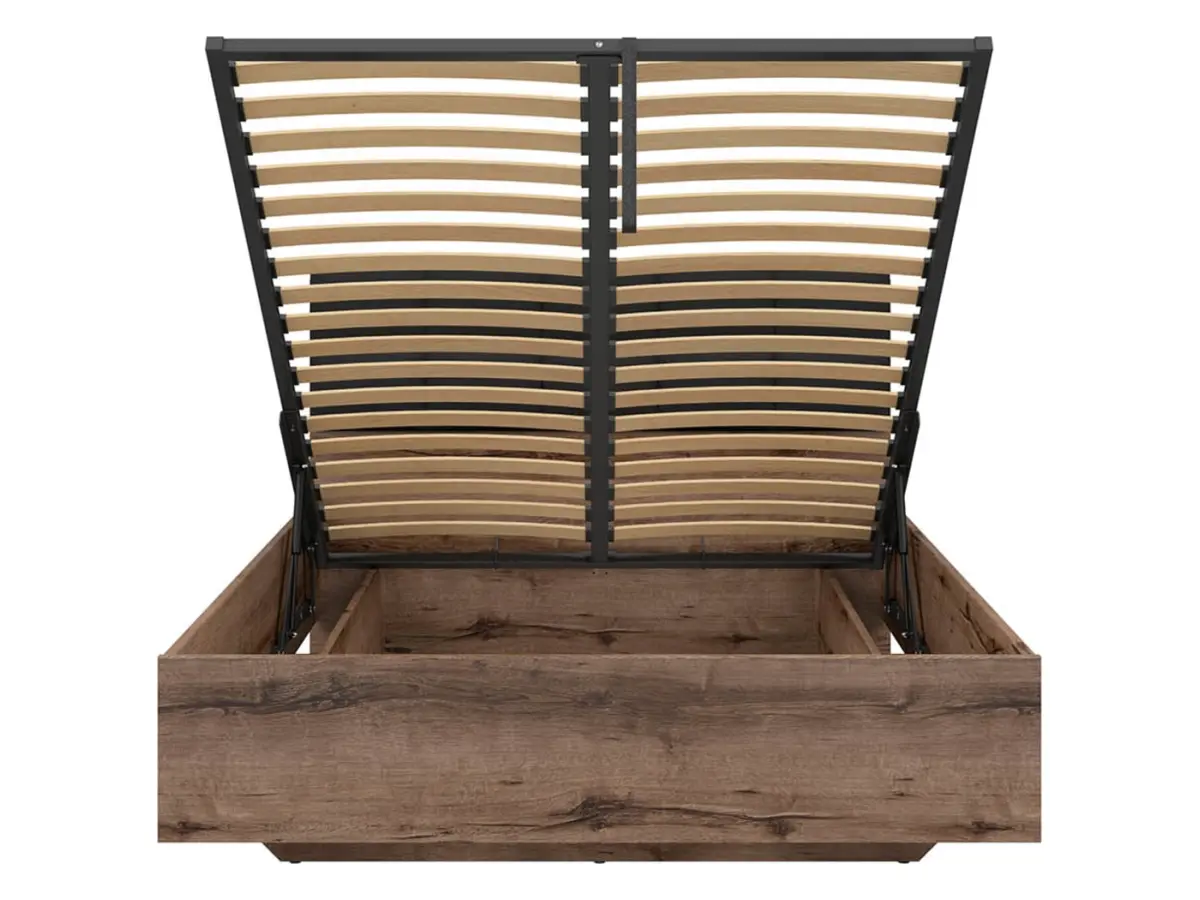 Cama Kassel B1 140x200 con somier y contenedor roble monastery