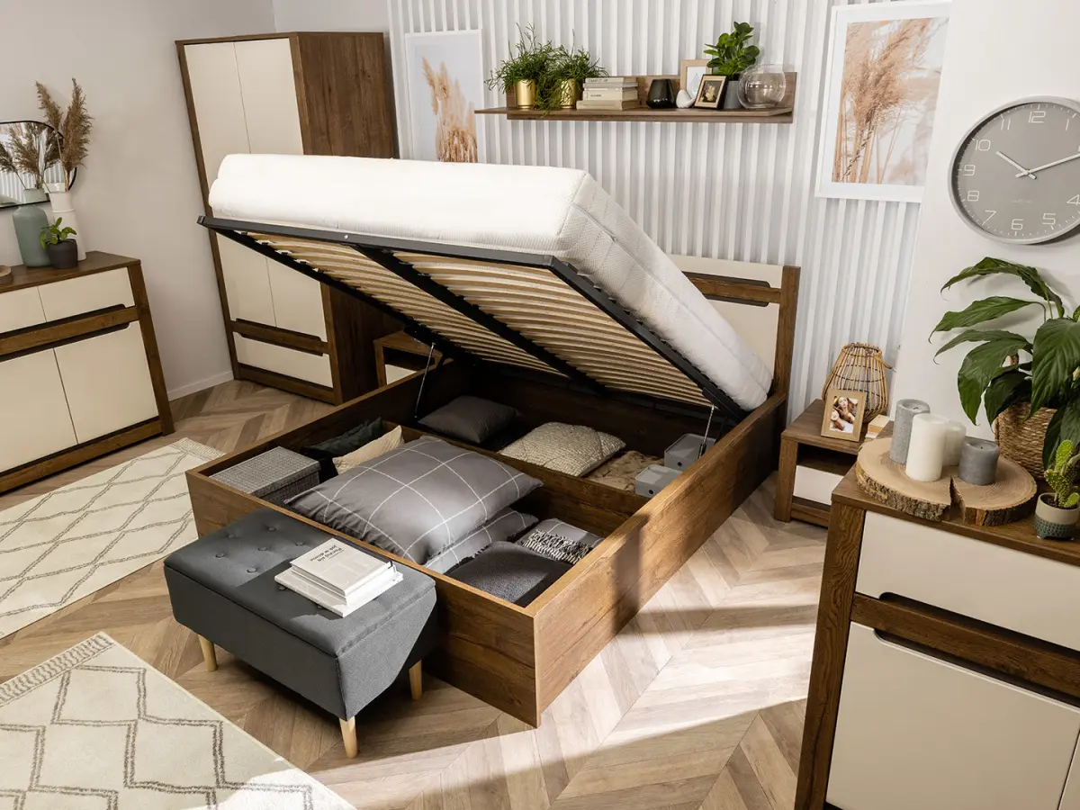 Cama Ruso 140x200 con contenedor y somier roble april