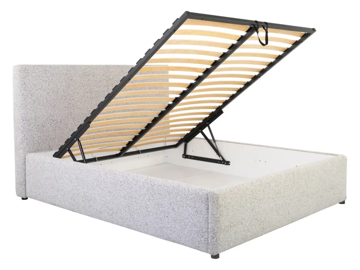 Cama tapizada Tripo 160x200 con somier y arcón beige