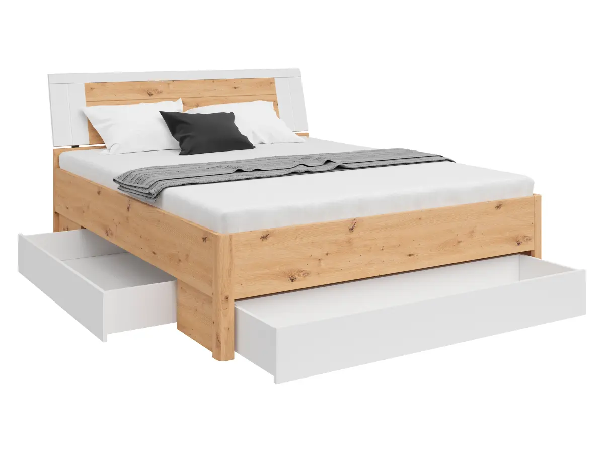 Cama Saturn 160x200 con 3 cajones roble artisan/blanco