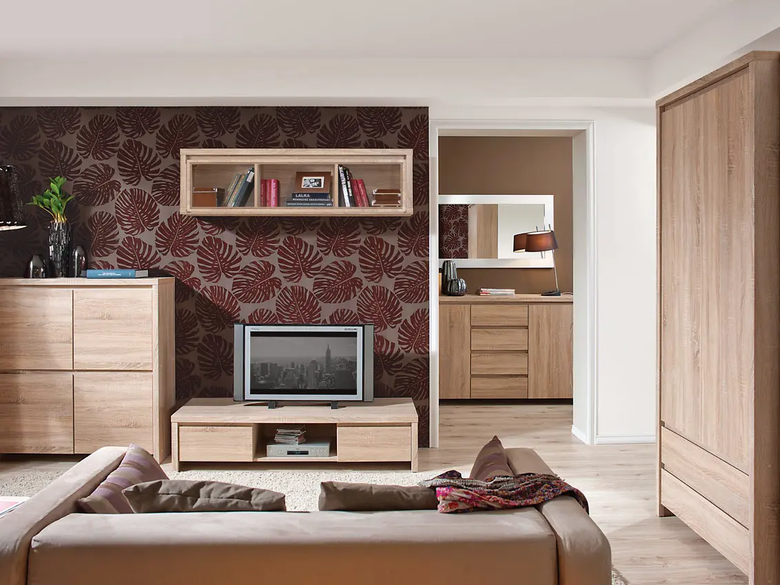 Vitrina colgante Kaspian 144 cm con puertas roble sonoma