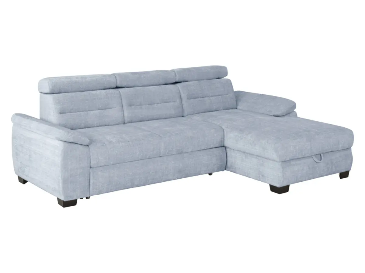 Sofá rinconera derecha Aguda convertible con arcón azul