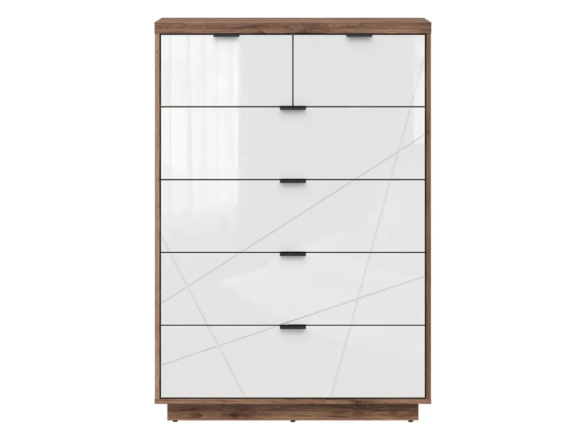 Cómoda Forn 90 cm con 6 cajones roble delano oscuro/blanco brillo