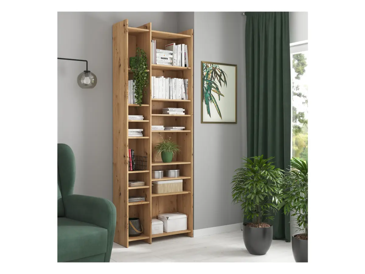 Estantería Benny 60 cm con 14 estantes roble artisan