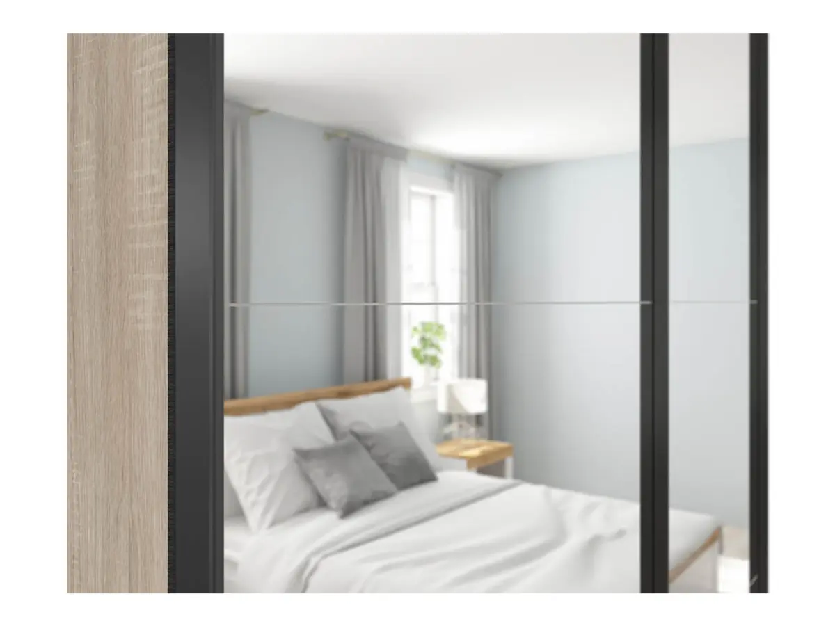 Armario de puertas correderas Tetrix 153 cm con espejo roble sonoma