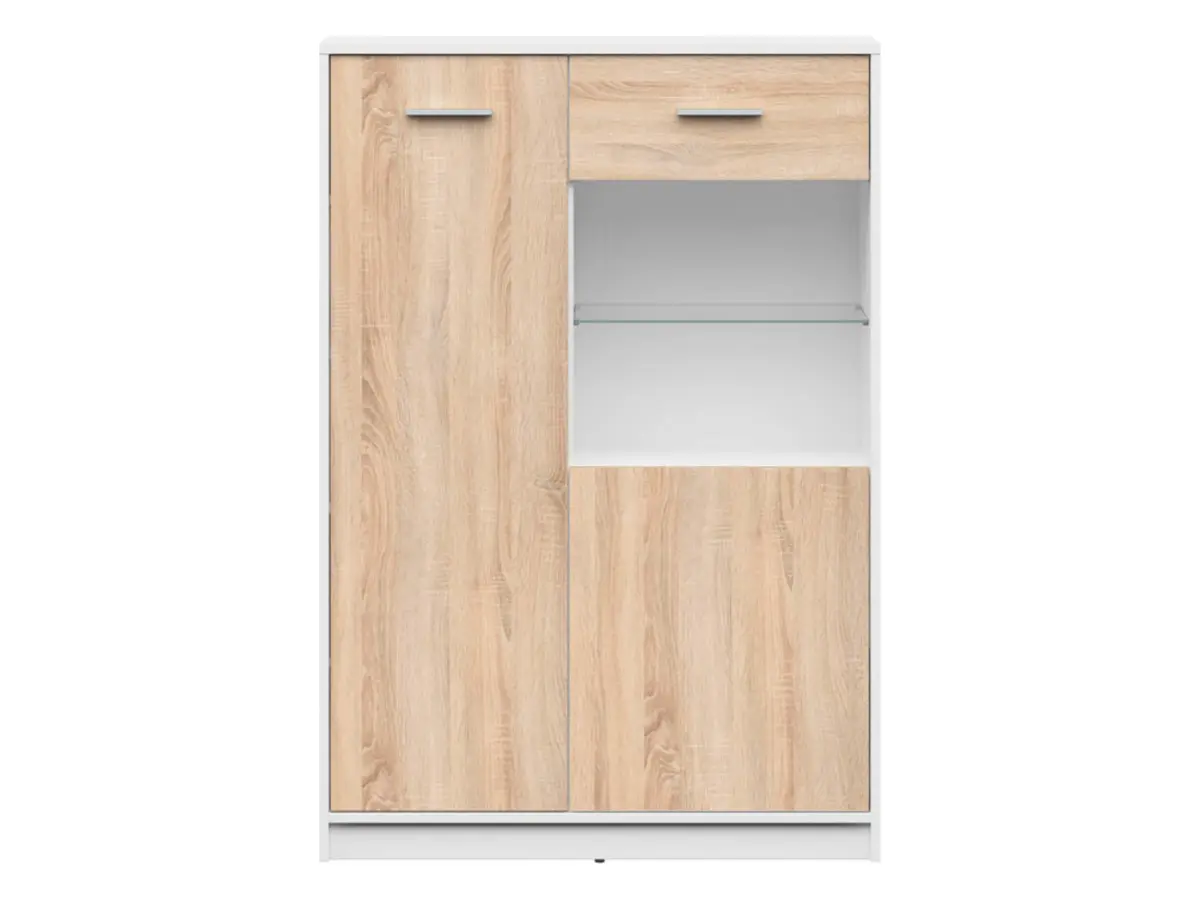 Vitrina Nepo Plus 90 cm con 2 puertas blanco/roble sonoma