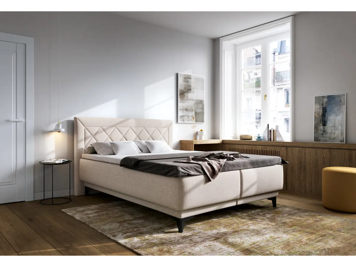 Cama continental Zalea 160x200 con arcón beige