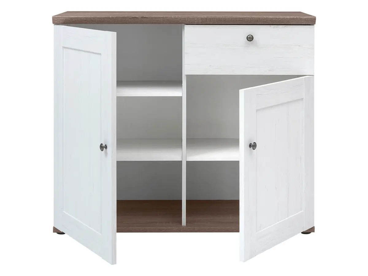 Cómoda Stockholm 103 cm con 2 puertas y un cajón pino andersen blanco/roble sonoma oscuro