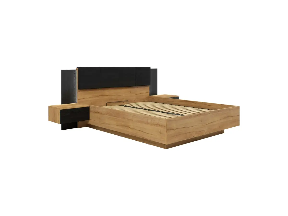 Cama Maio 160x200 con somier y contenedor roble waterford