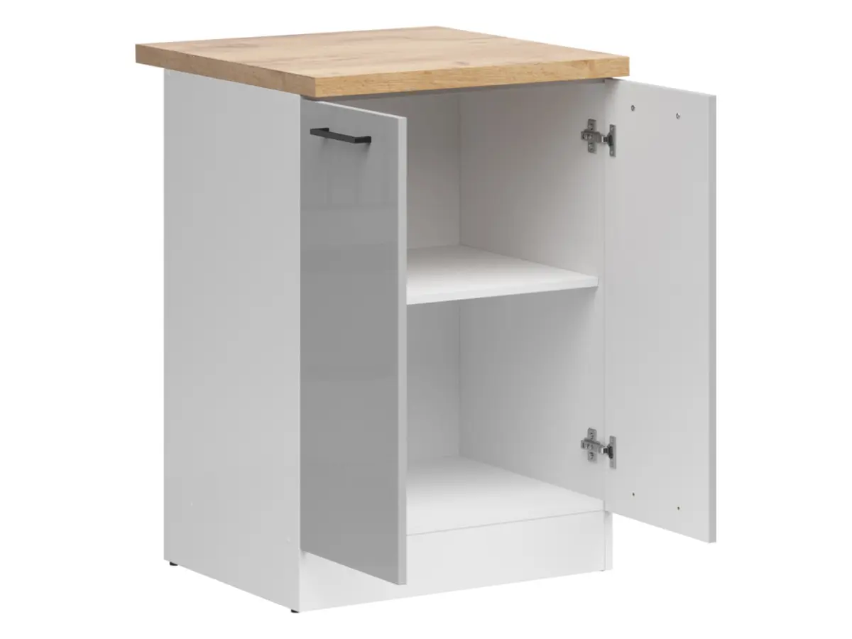Armario de cocina inferior Junona Line 60 cm de dos puertas gris claro brillo con encimera