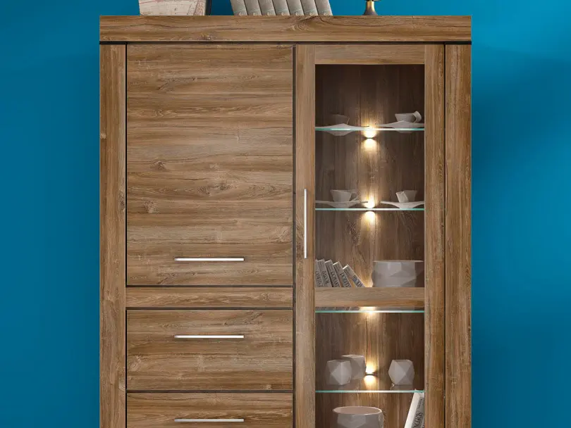 Витрина Gent 115 см с 2 дверями и 2 ящиками дуб стирлинг