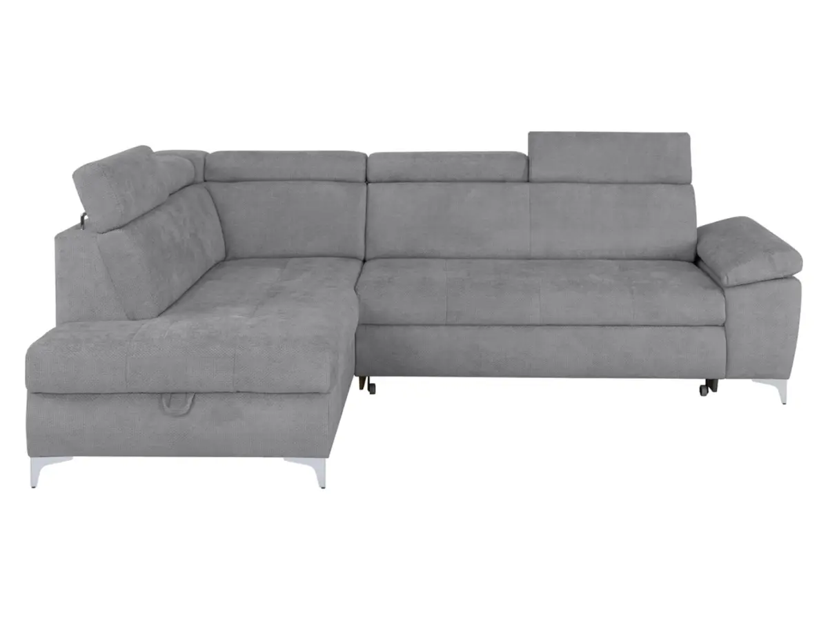 Sofá de esquina izquierdo Raul convertible con arcón gris