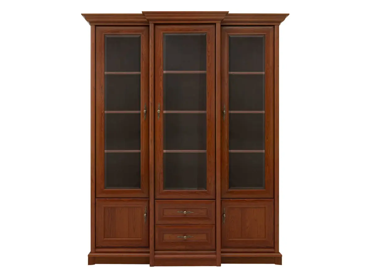Vitrina Kent 168 cm con 5 puertas y 2 cajones castaño
