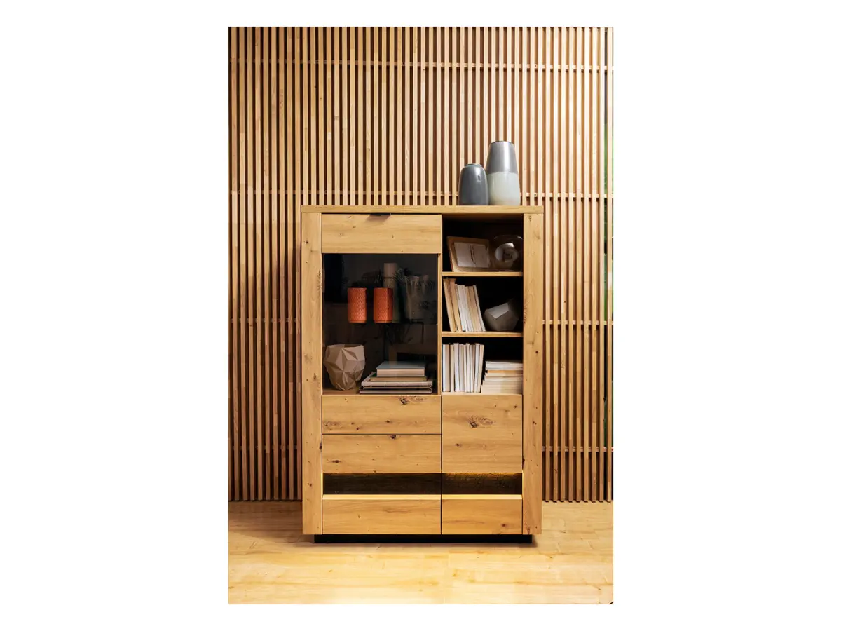 Vitrina Ostia 101 cm con 2 puertas y 2 cajones roble artisan