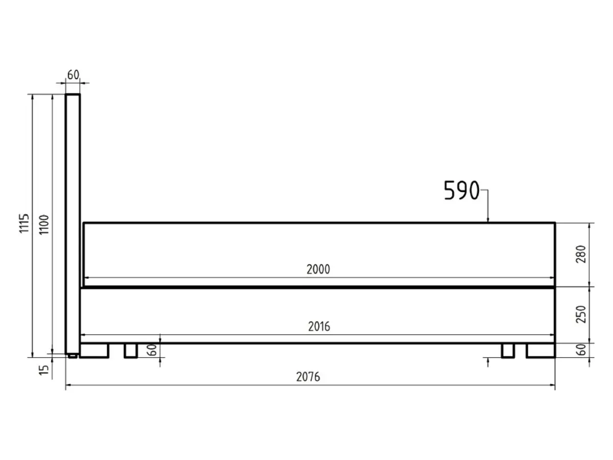 Cama continental Reve 180x200 con contenedor negra