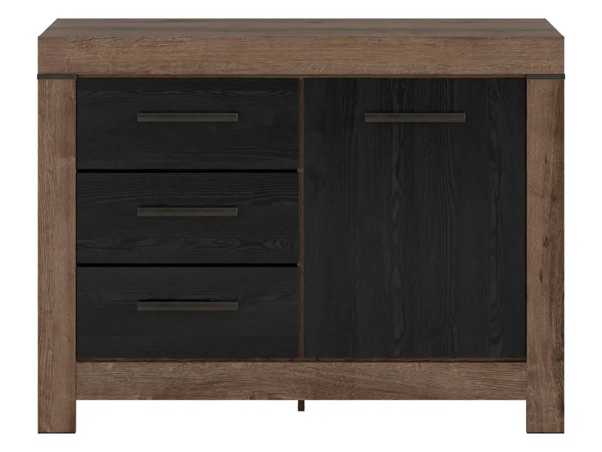 Cómoda Balin 112 cm con puertas y 3 cajones roble monastery/roble negro