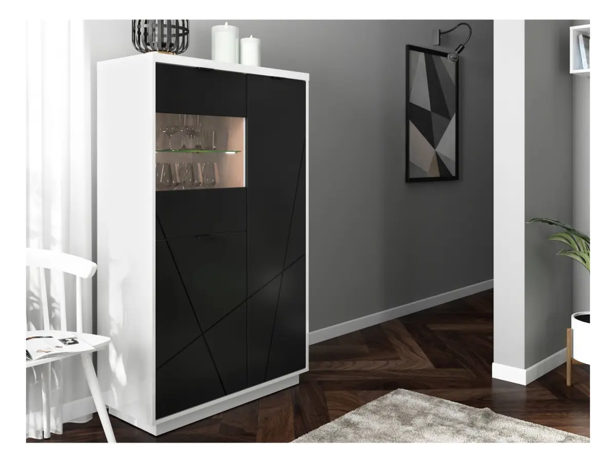 Vitrina Forn 94 cm con 3 puertas blanco brillo/negro mate