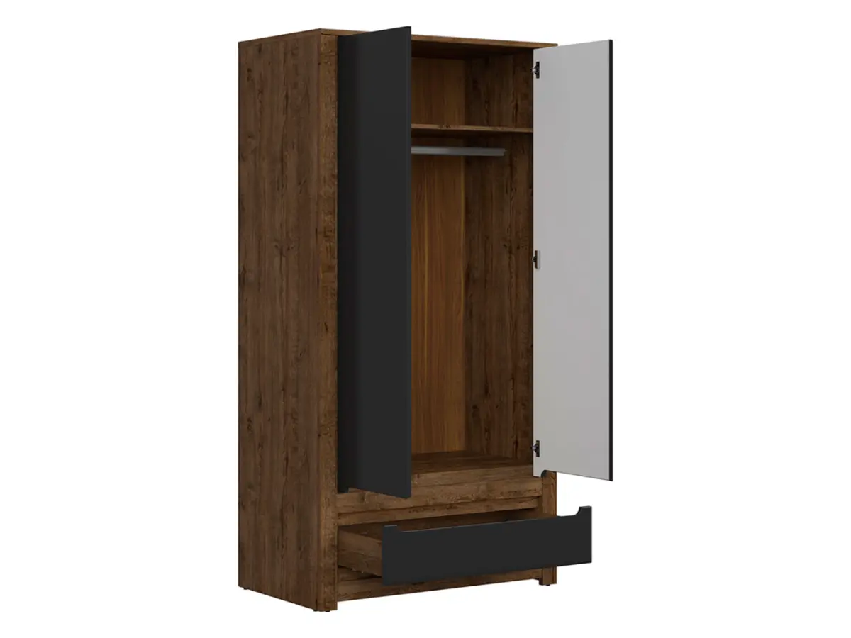 Armario de dos puertas Ruso 104 cm con cajón roble april/negro mate