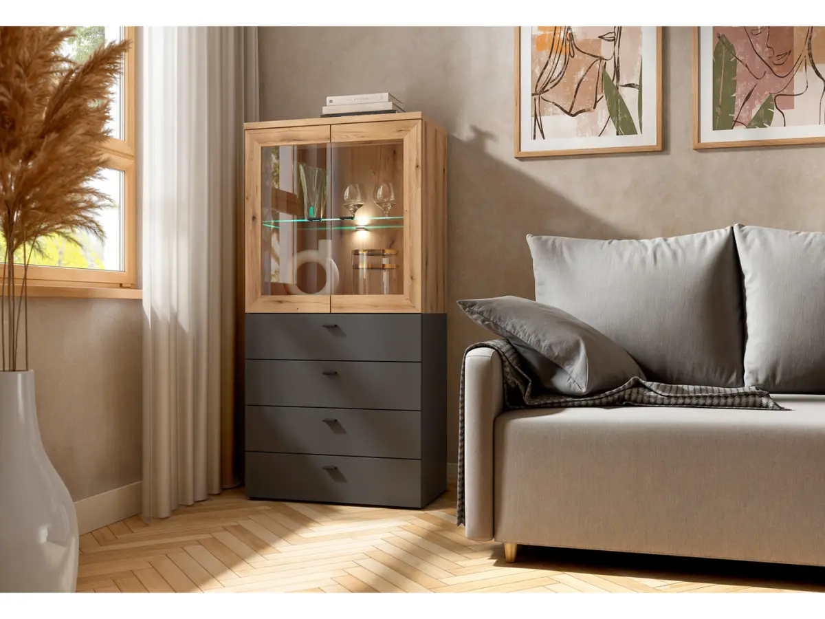 Vitrina System 64 con 2 puertas roble coast evoke